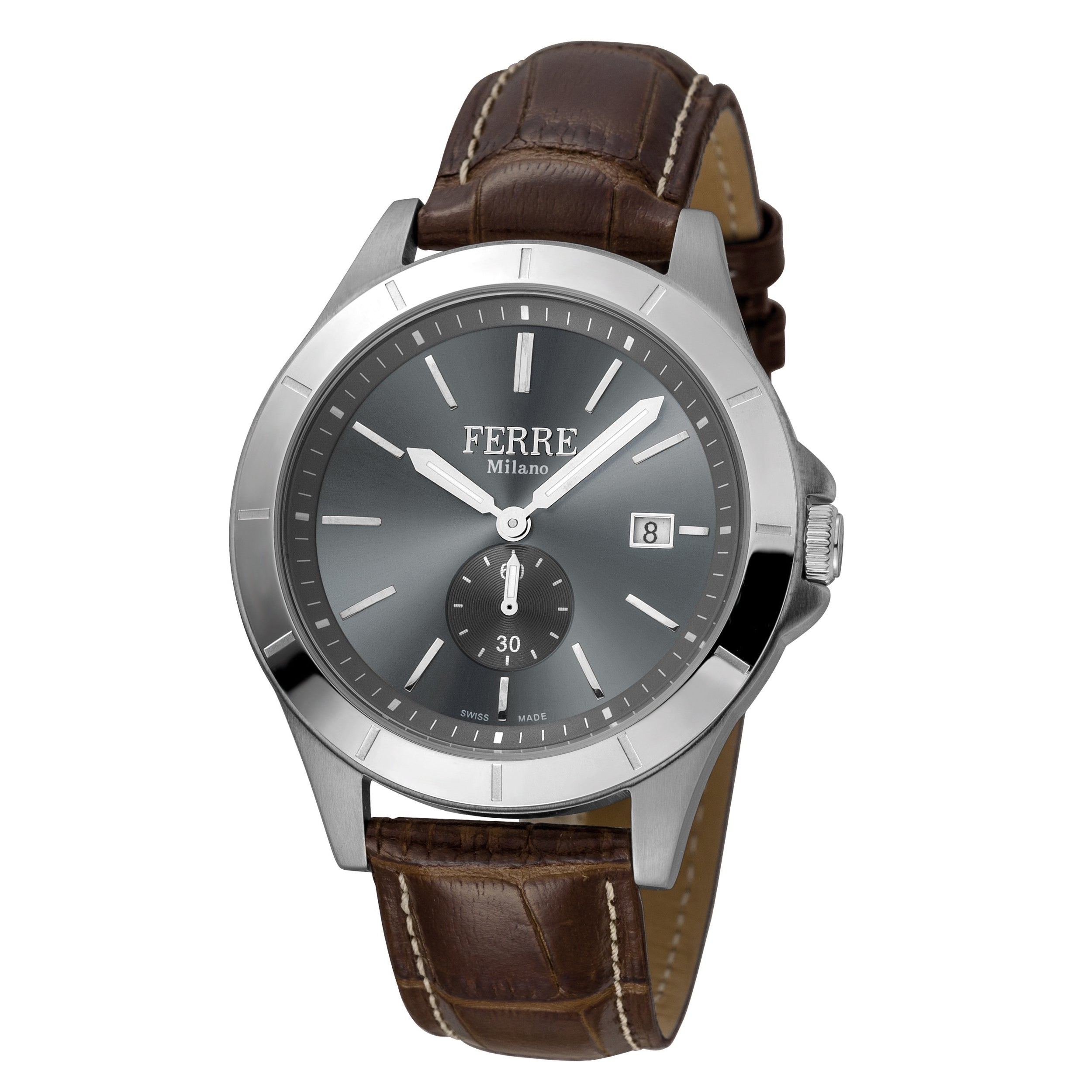Ferre Milano Men's Anthracite Dial Brown Leather Strap Watch