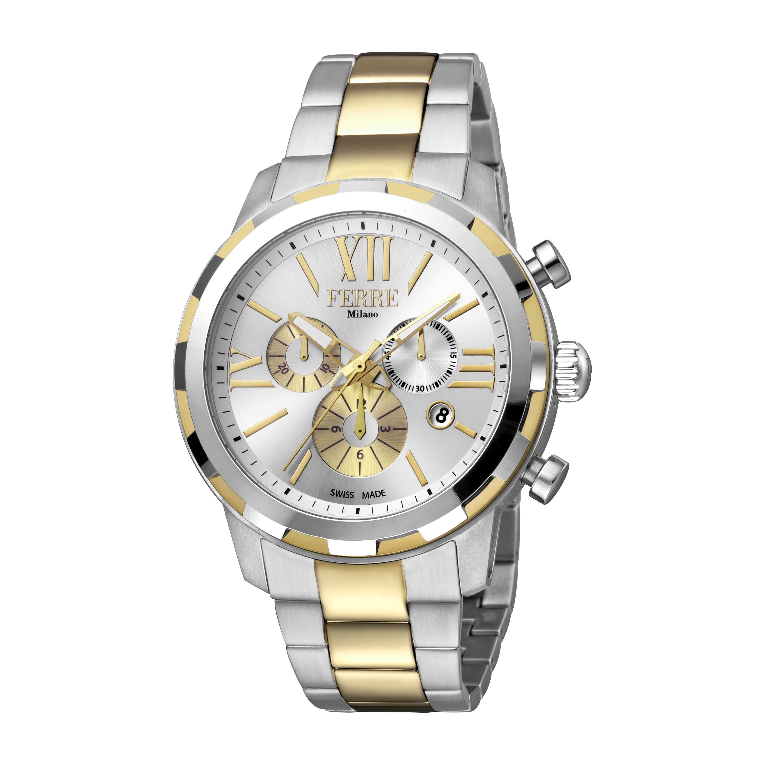 Ferre Milano Gents Silver Dial Two Tone Bracelet Chronograph Watch