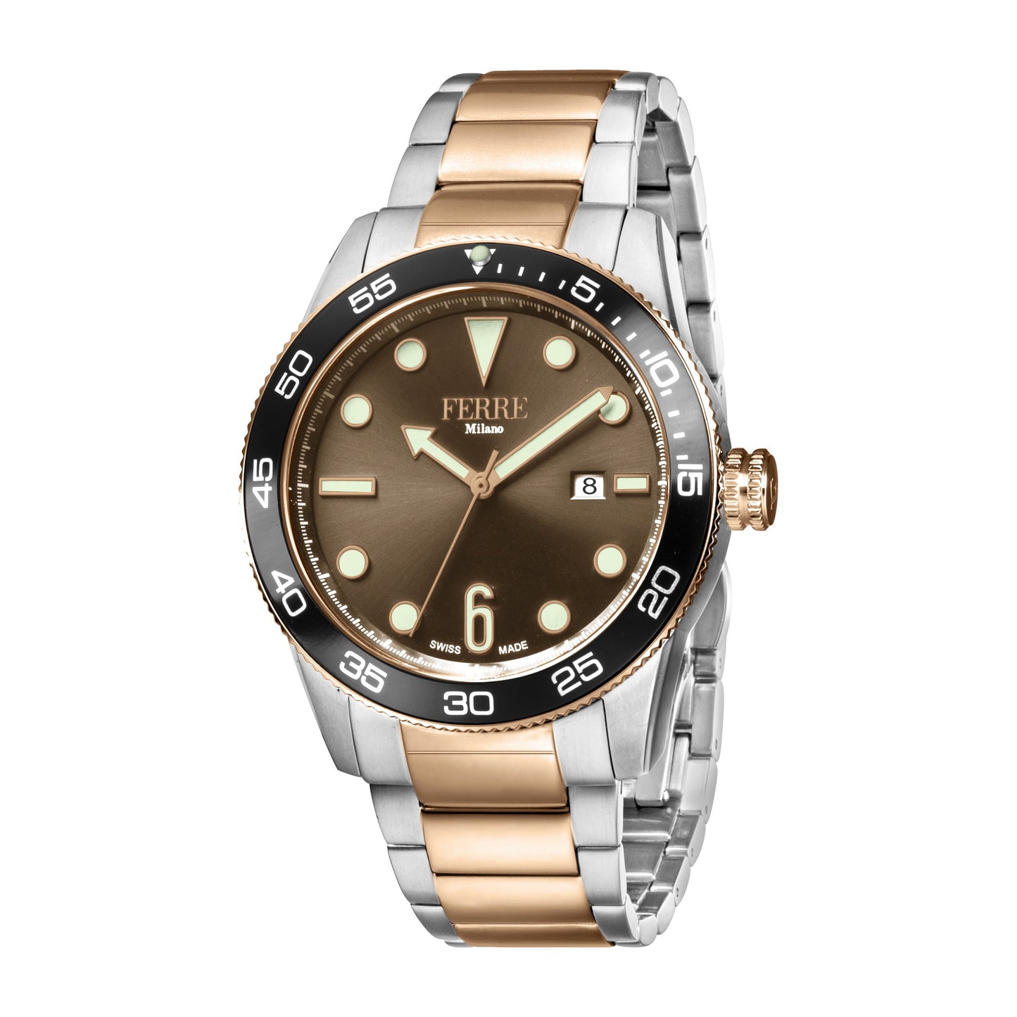 Ferre Milano Gents Anthracite Dial SS MB.w/ RG middle link Watch