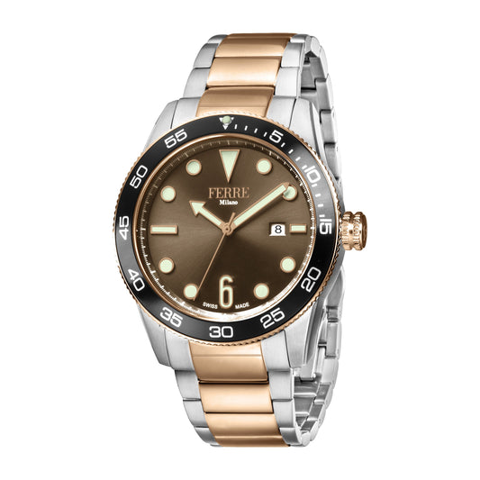 Ferre Milano Gents Anthracite Dial SS MB.w/ RG middle link Watch