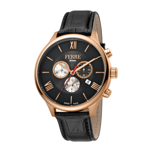 Ferre Milano Men's Black Dial Black Leather Watch