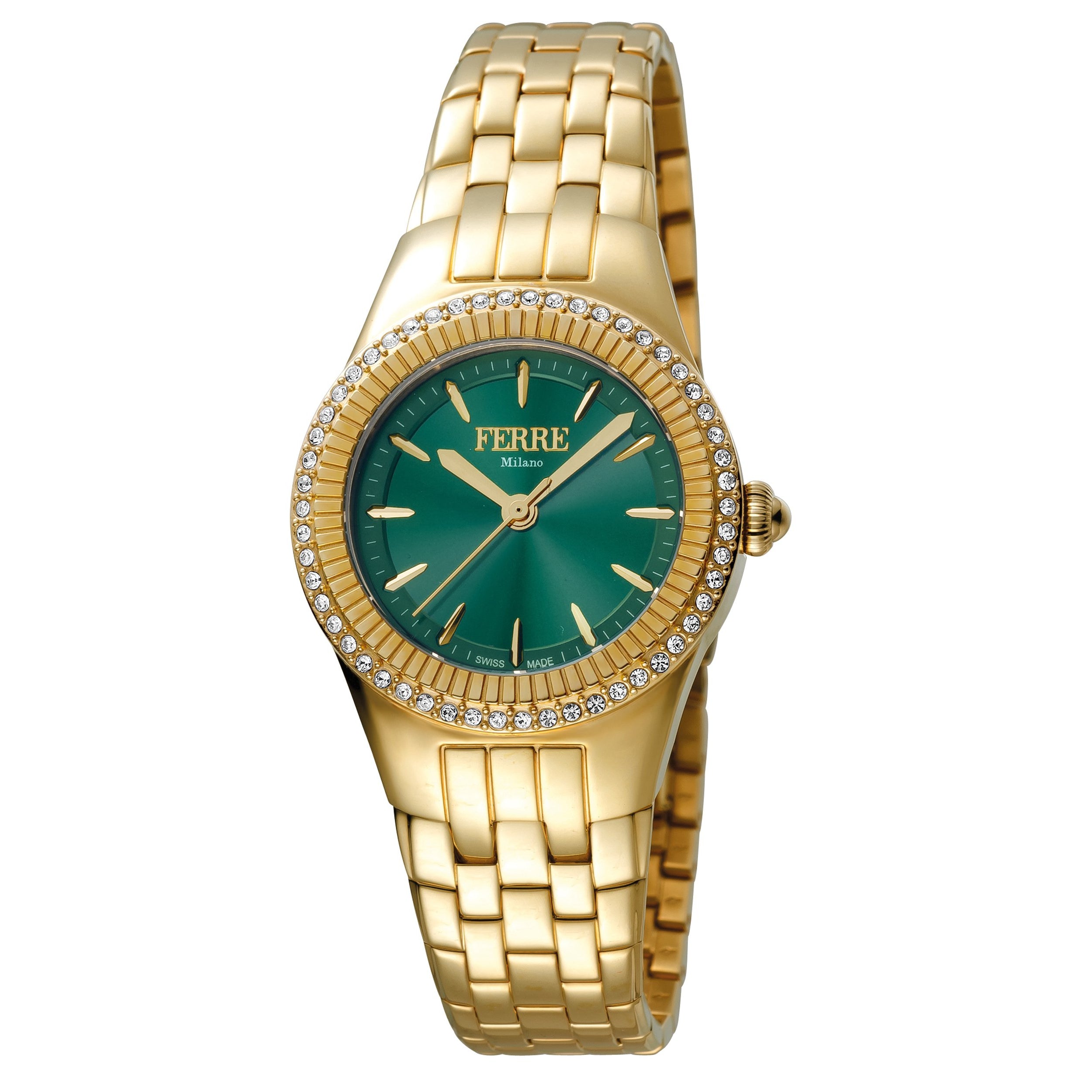 Ferre Milano Ladies Green Dial Gold Bracelet Watch
