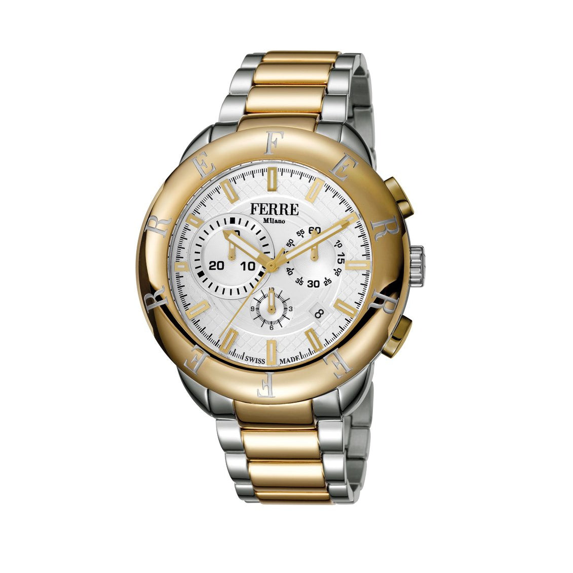 Ferre Milano Gents Silver Dial Stainless Steel,w/ goldplated middle links Watch
