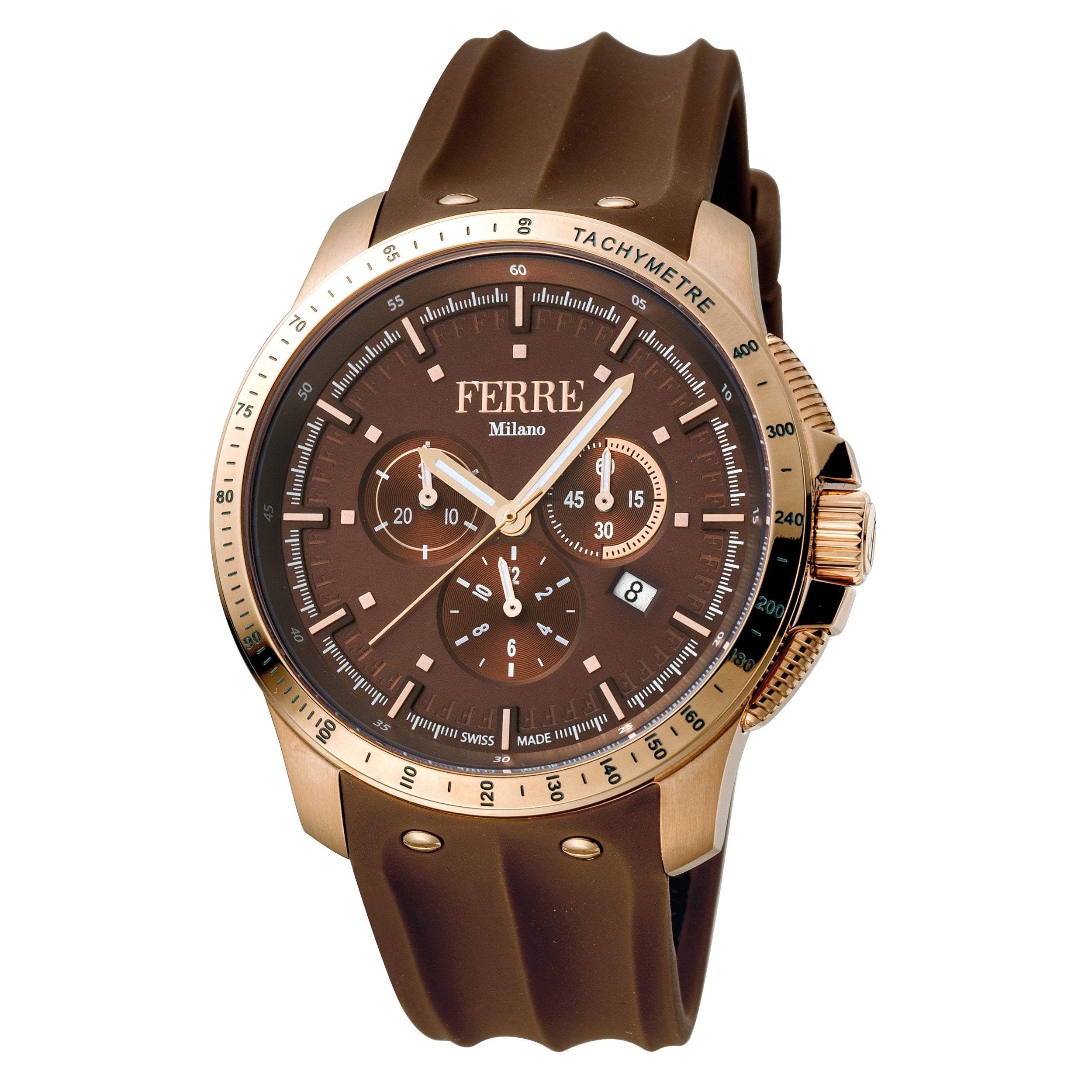 Ferre Milano Men s Brown Dial Brown Rubber Strap Watch