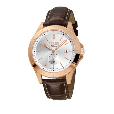 Ferre Milano FM1G080L0031 Rose gold watch, brown leather strap, silver dial