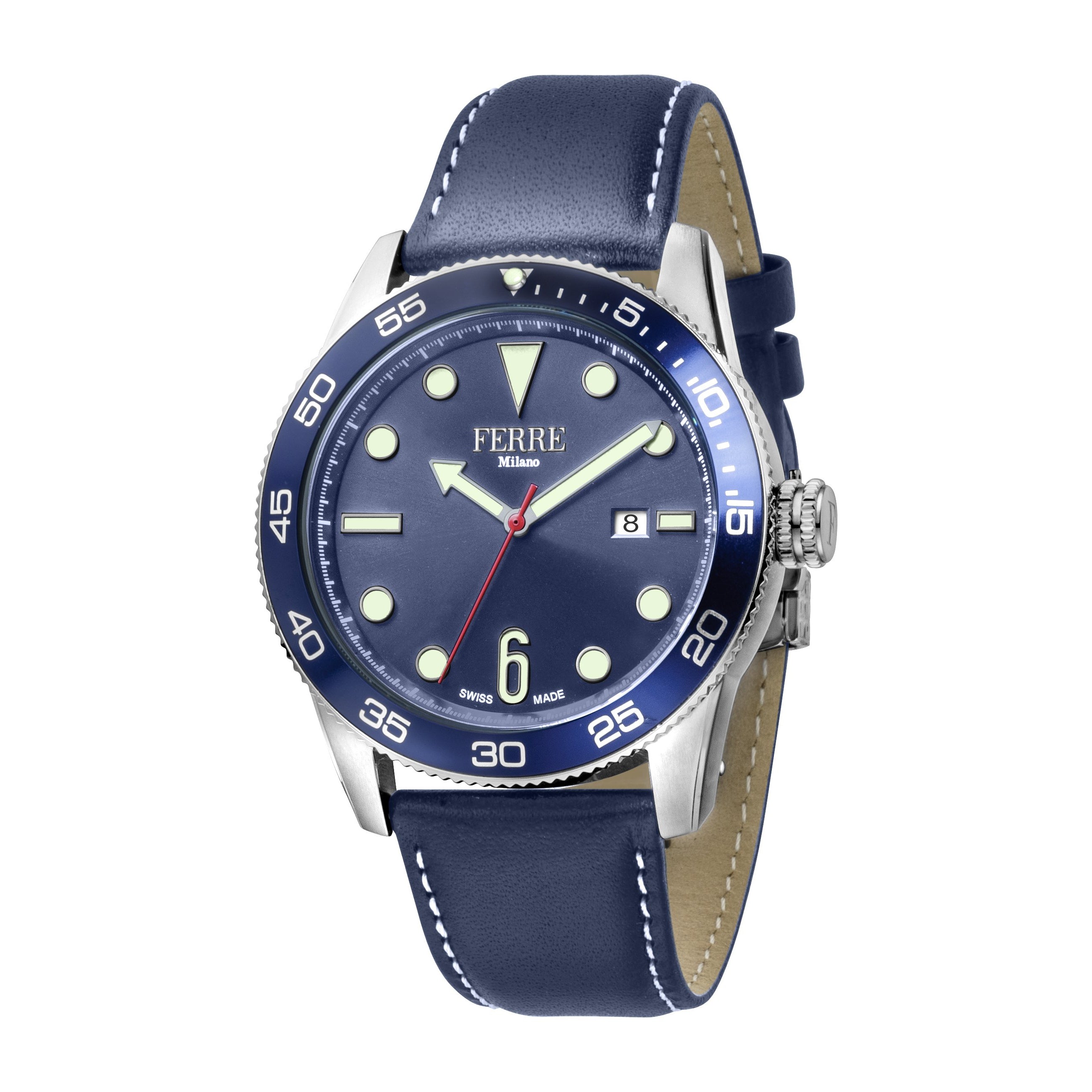 Ferre Milano Gents D. Blue Dial D. Blue Leather Strap Watch
