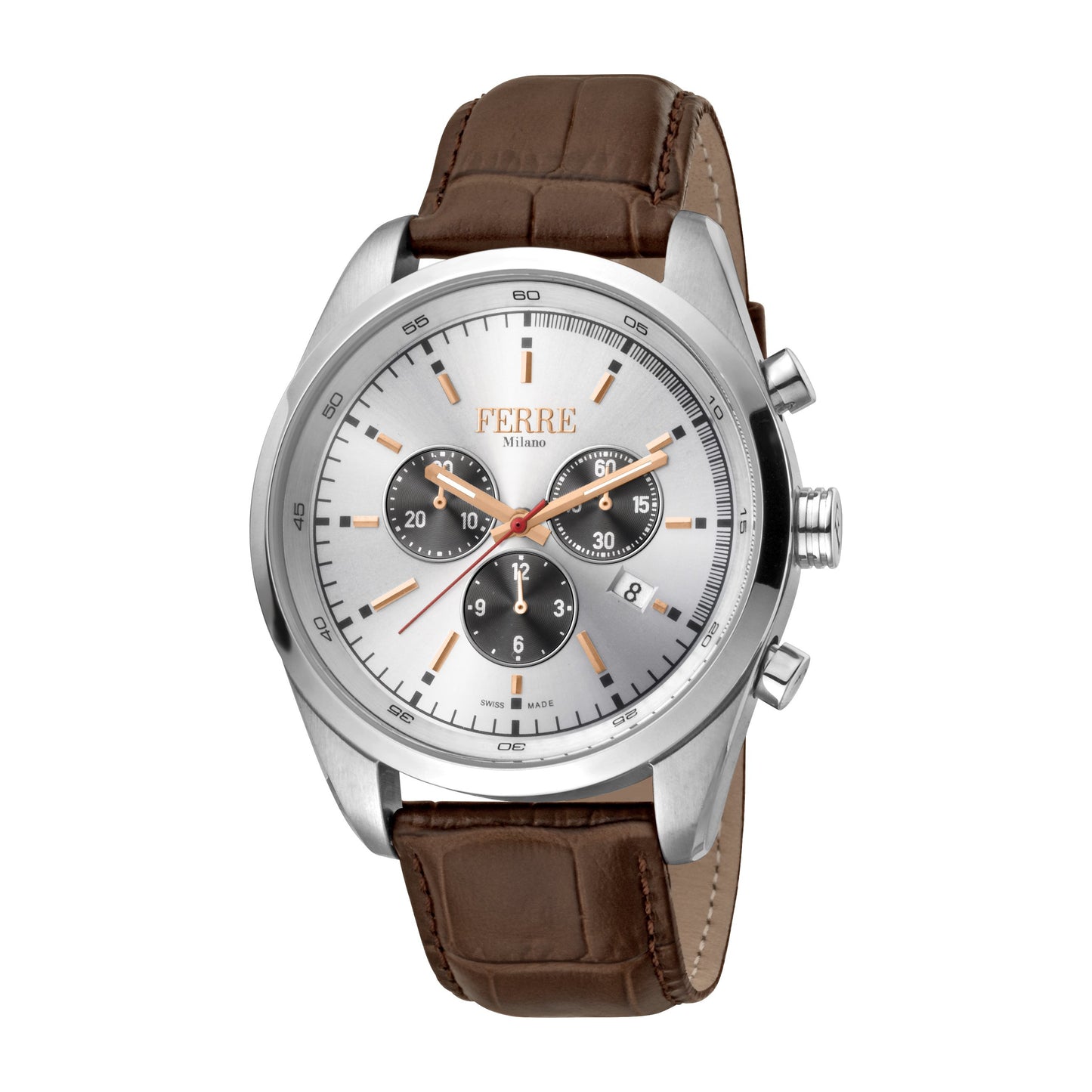 Ferre Milano Men's Silver Dial Brown Leather Watch