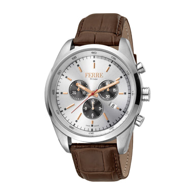 Ferre Milano Men's Silver Dial Brown Leather Watch