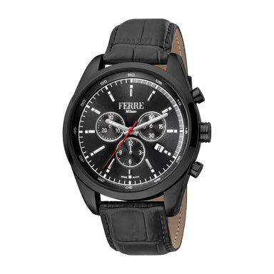 Ferre Milano Men's Black Dial Black Leather Watch
