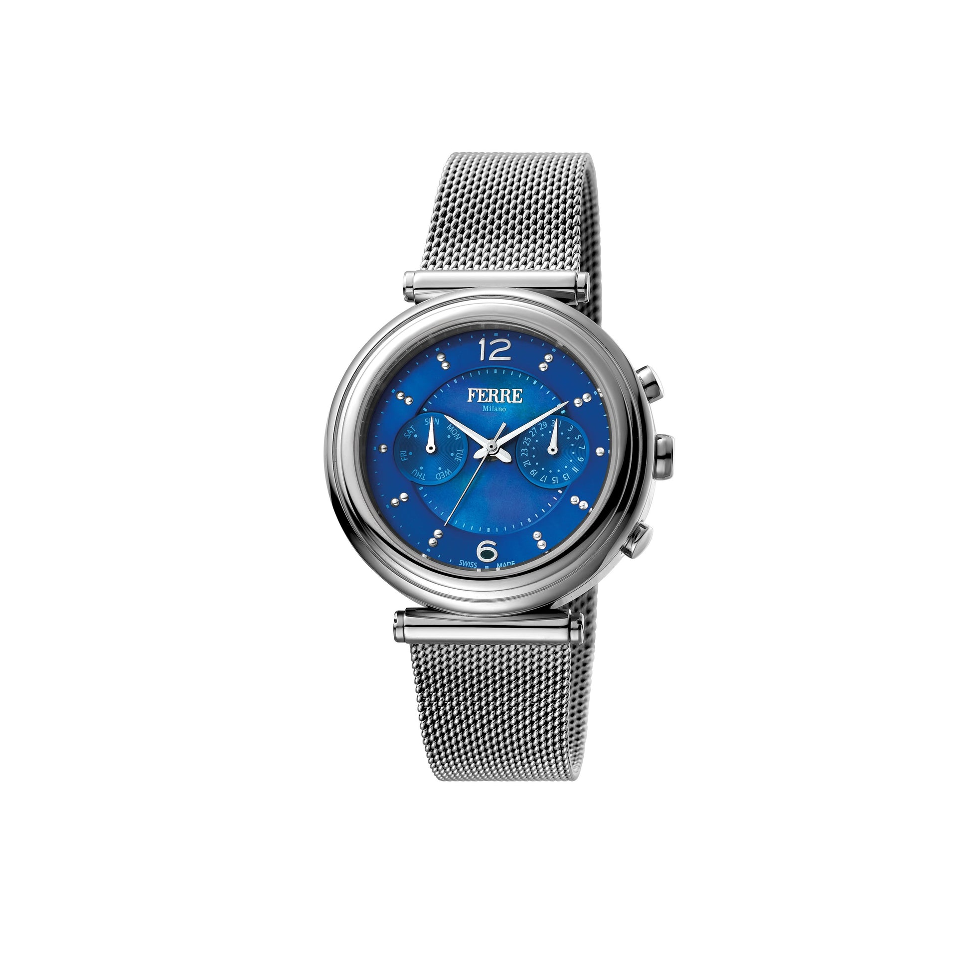 Ferre Milano Blue Dial Stainless Steel Mesh Bracelet Ladies Watch