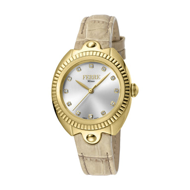 Ferre Milano Ladies Silver Dial Ivory Leather Strap Watch