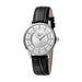 Ferre Milano Ladies Silver Dial Black Leather Strap Watch