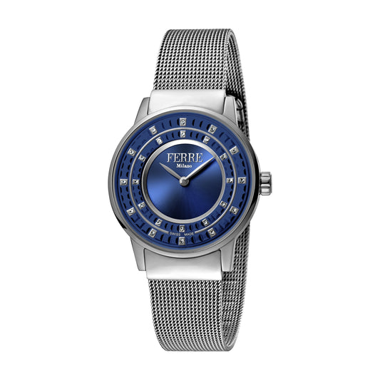 Ferre Milano Ladies D. Blue Dial SS Mesh Watch