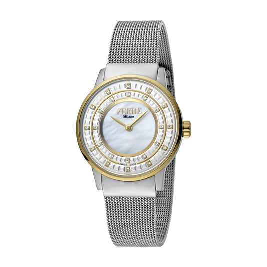 Ferre Milano Ladies Silver Dial SS Mesh / GP Watch