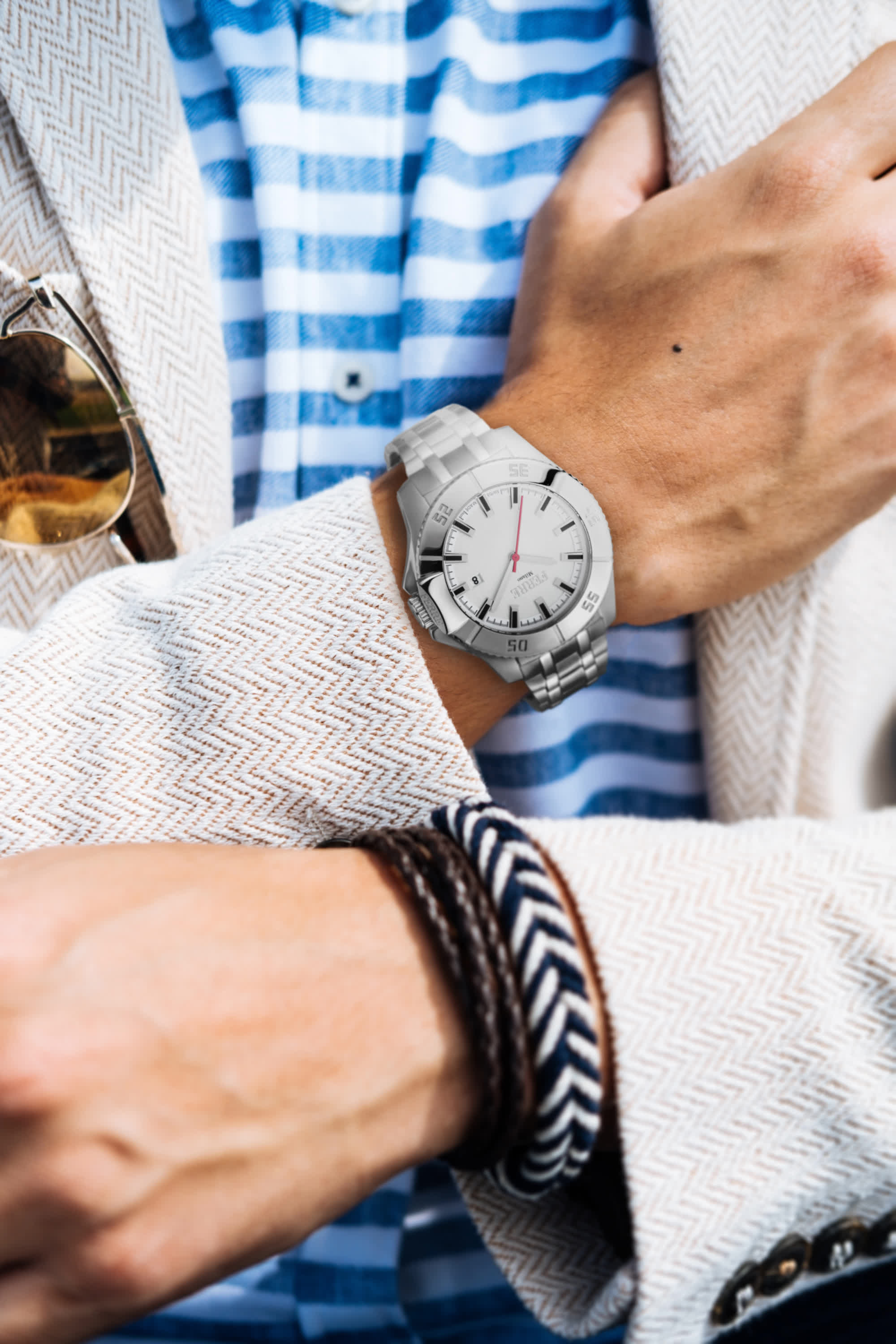 Ferre Milano Men's White Dial Stainless Steel Bracelet Watch