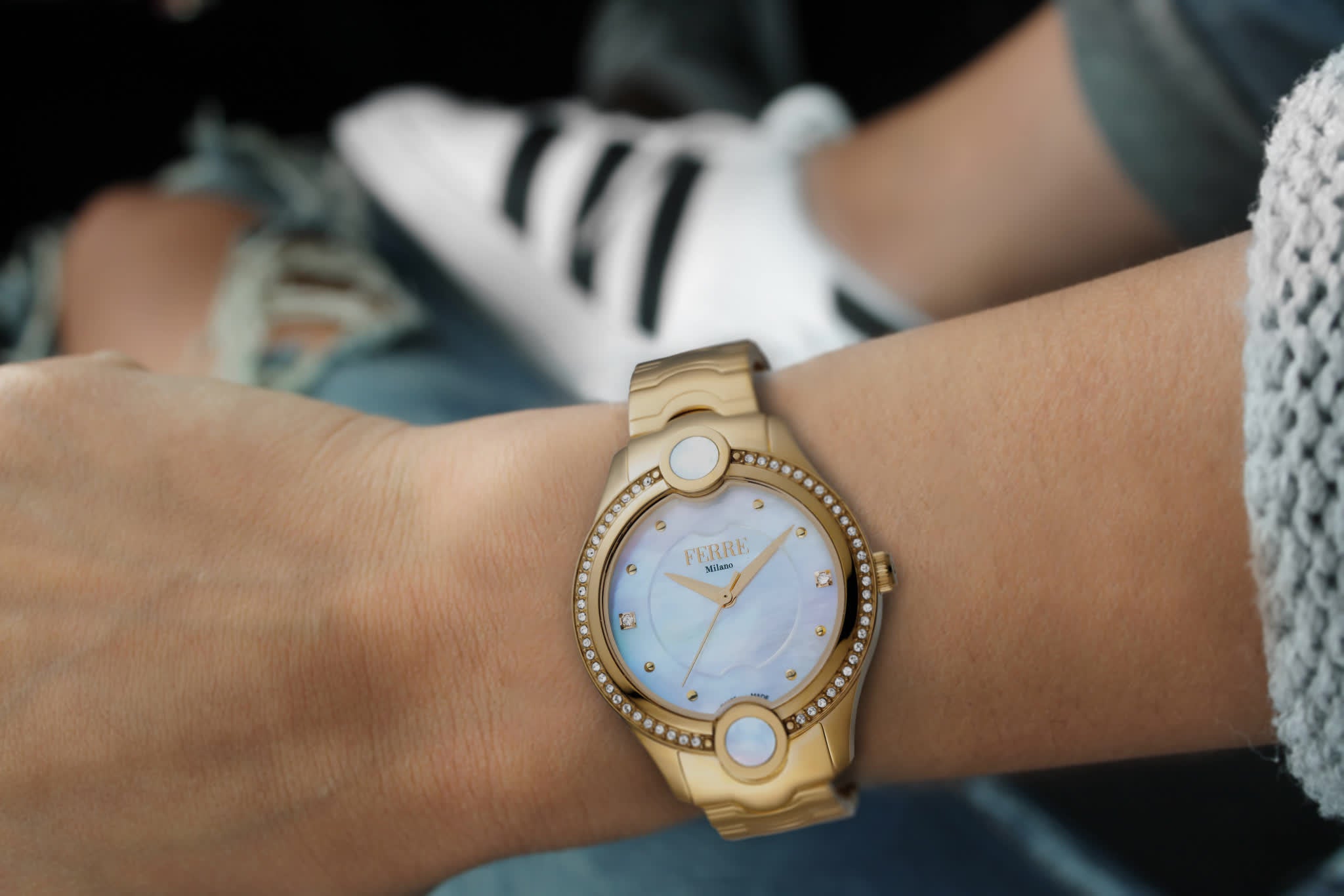 Ferre Milano Ladies Silver Dial Gold Bracelet Watch
